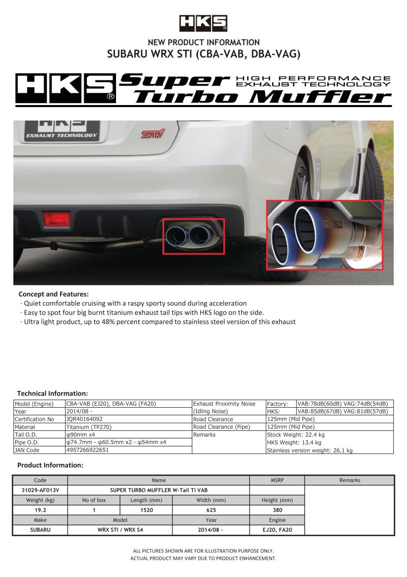 HKS SUPER TURBO MUFFLER Ti Subaru VAB WRX STI/VAG WRX S4 hks31029-AF013V
