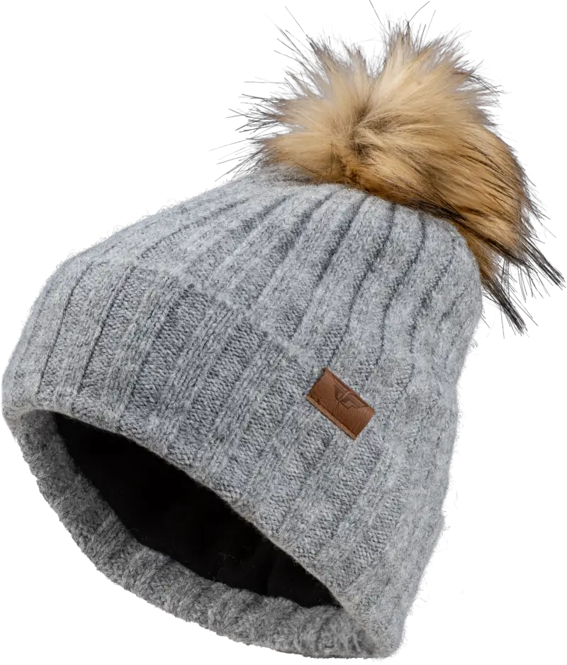 22-3252 GREY Fly Women's Snow Pom Beanie Heather Grey wps-351-0994