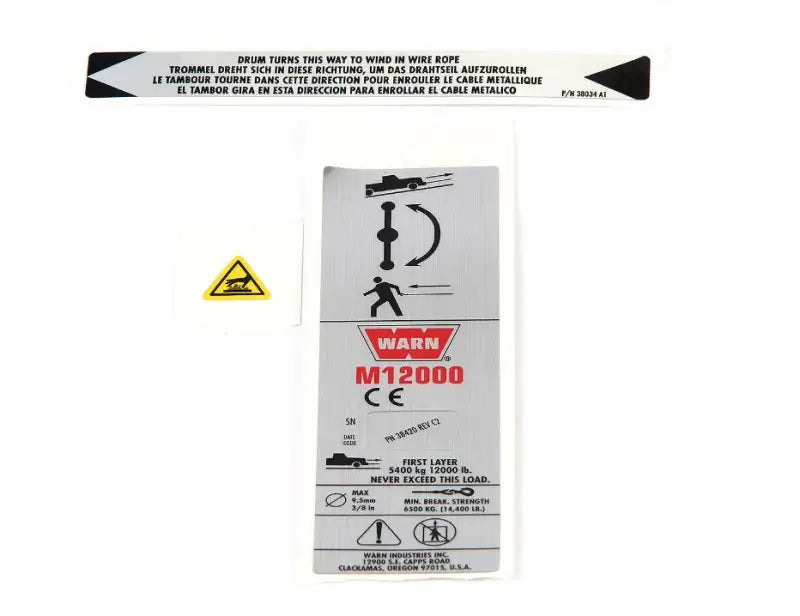 38424 Warn Label Kit Ce M12000 w3638424