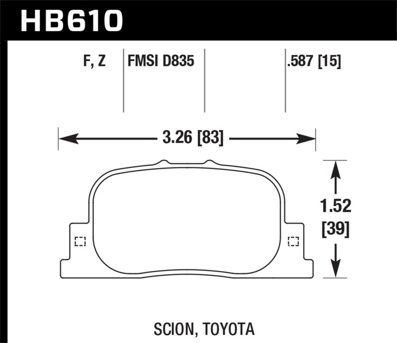 Hawk 05-09 Scion tC / 00-01 Lexus ES300 HPS Street Rear Brake Pads hawkHB610F.587