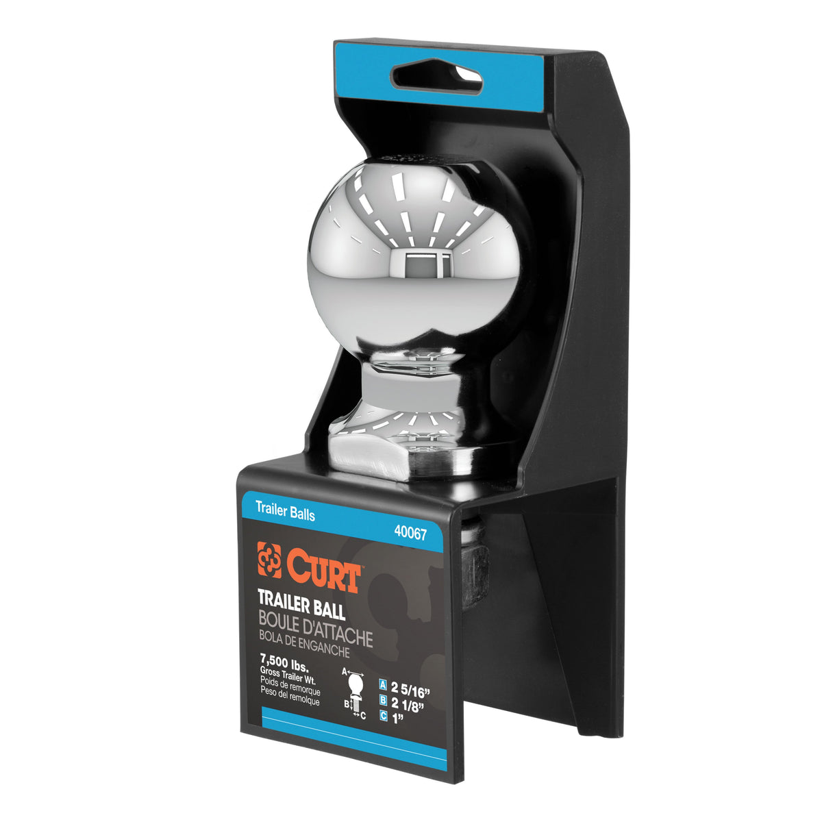 CURT Chrome Trailer Hitch Ball, 7,500 lbs, 2-5/16-Inch Diameter, 1 x 2-1/8-Inch Shank Model 40067