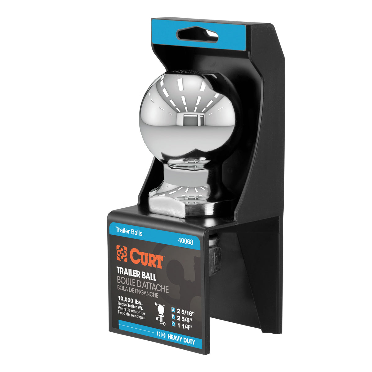 CURT Chrome Trailer Hitch Ball, 10,000 lbs, 2-5/16-Inch Diameter, 1-1/4 x 2-5/8-Inch Shank Model 40068