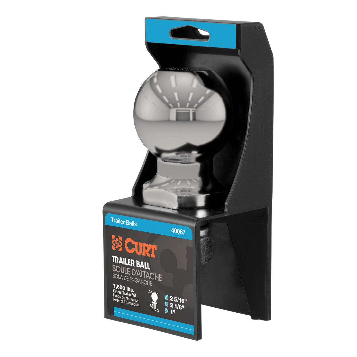 CURT Stainless Steel Trailer Hitch Ball, 7,500 lbs, 2-5/16-Inch Diameter, 1 x 2-1/8-Inch Shank Model 40084