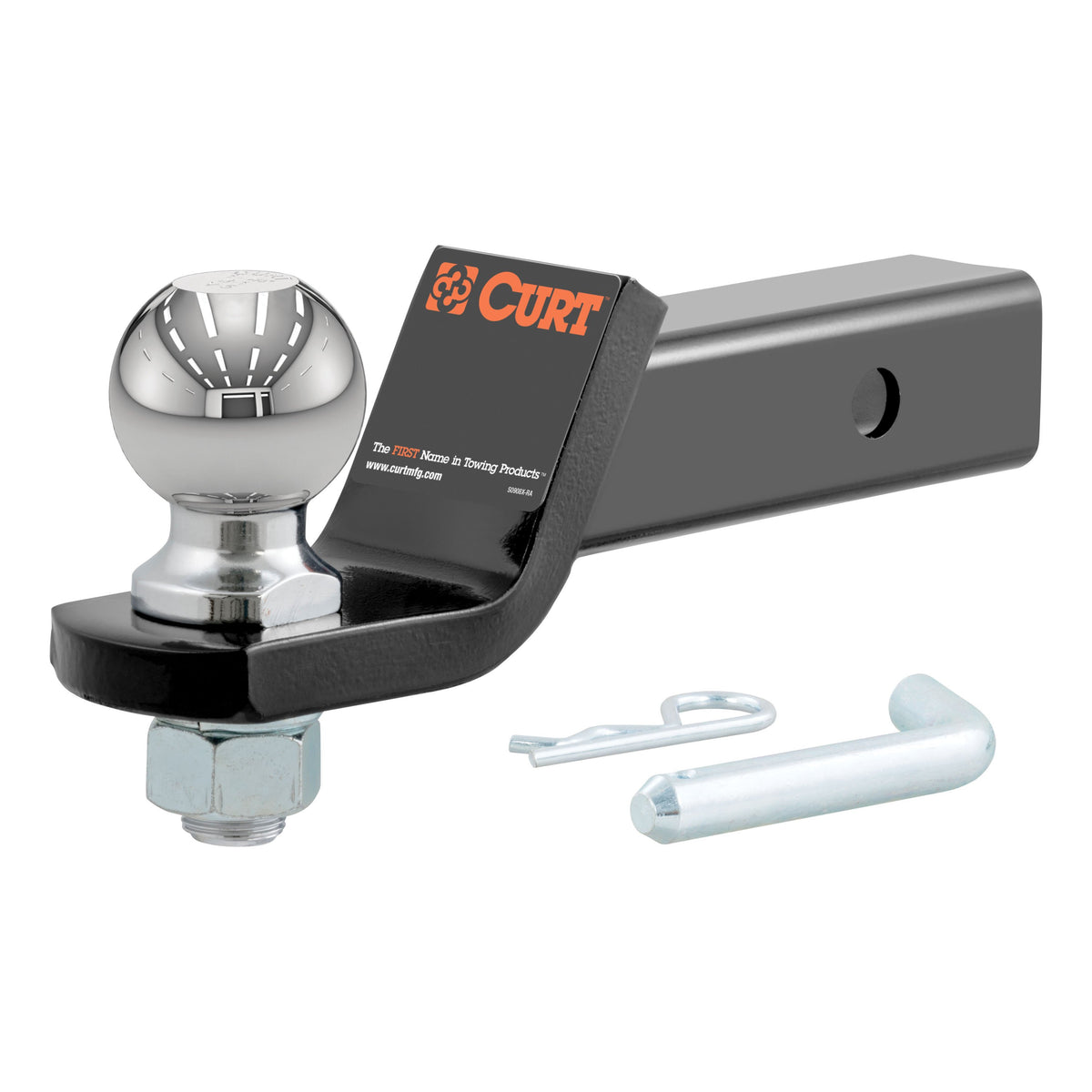 CURT Trailer Hitch Mount with 2-5/16-Inch Ball & Pin, Fits 2-Inch Receiver, 7,500 lbs, 2-In Drop Model 45041