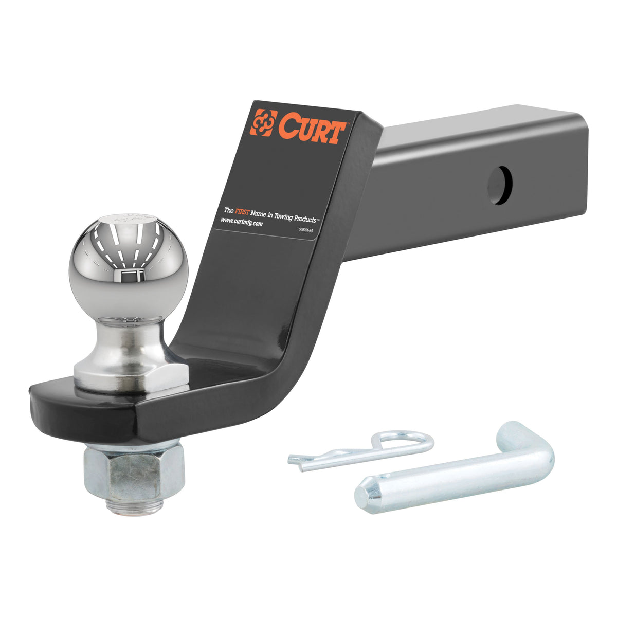 CURT Trailer Hitch Mount with 2-Inch Ball & Pin, Fits 2-In Receiver, 7,500 lbs, 4-Inch Drop Model 45056