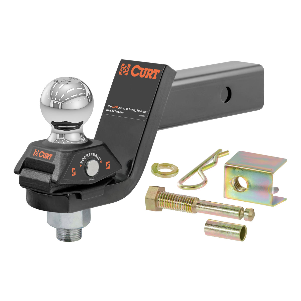 CURT RockerBall Cushion Hitch Ball Mount, 7,500 lbs 2-Inch Diameter, 2-In Shank, 3" Drop, Anti-Rattle Pin Model 45143