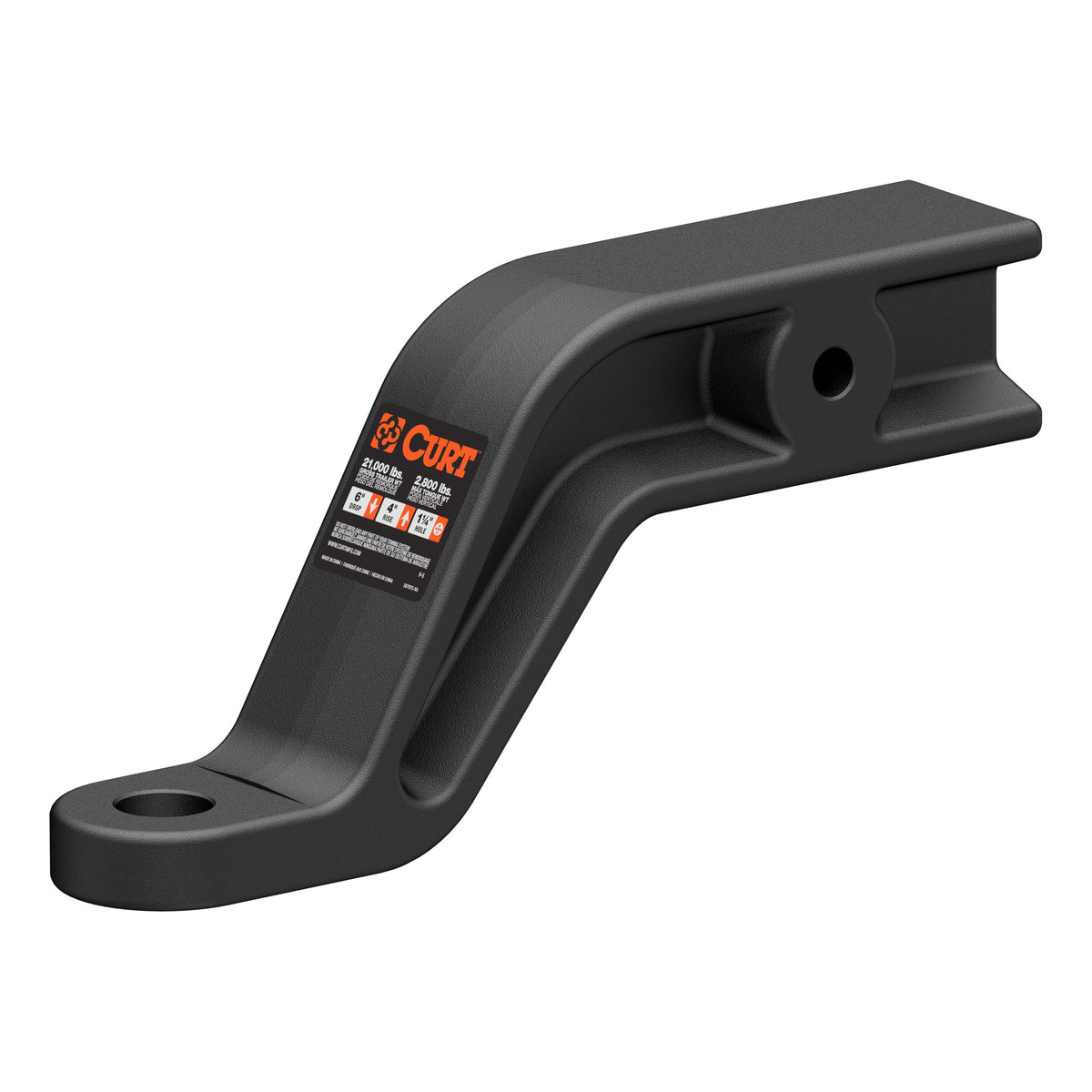 CURT Industrial Duty Forged Trailer Hitch Ball Mount, Fits 3-Inch Receiver, 21,000 lbs, 1-1/4-Inch Hole, 6-Inch Drop, 4-Inch Rise Model 45431