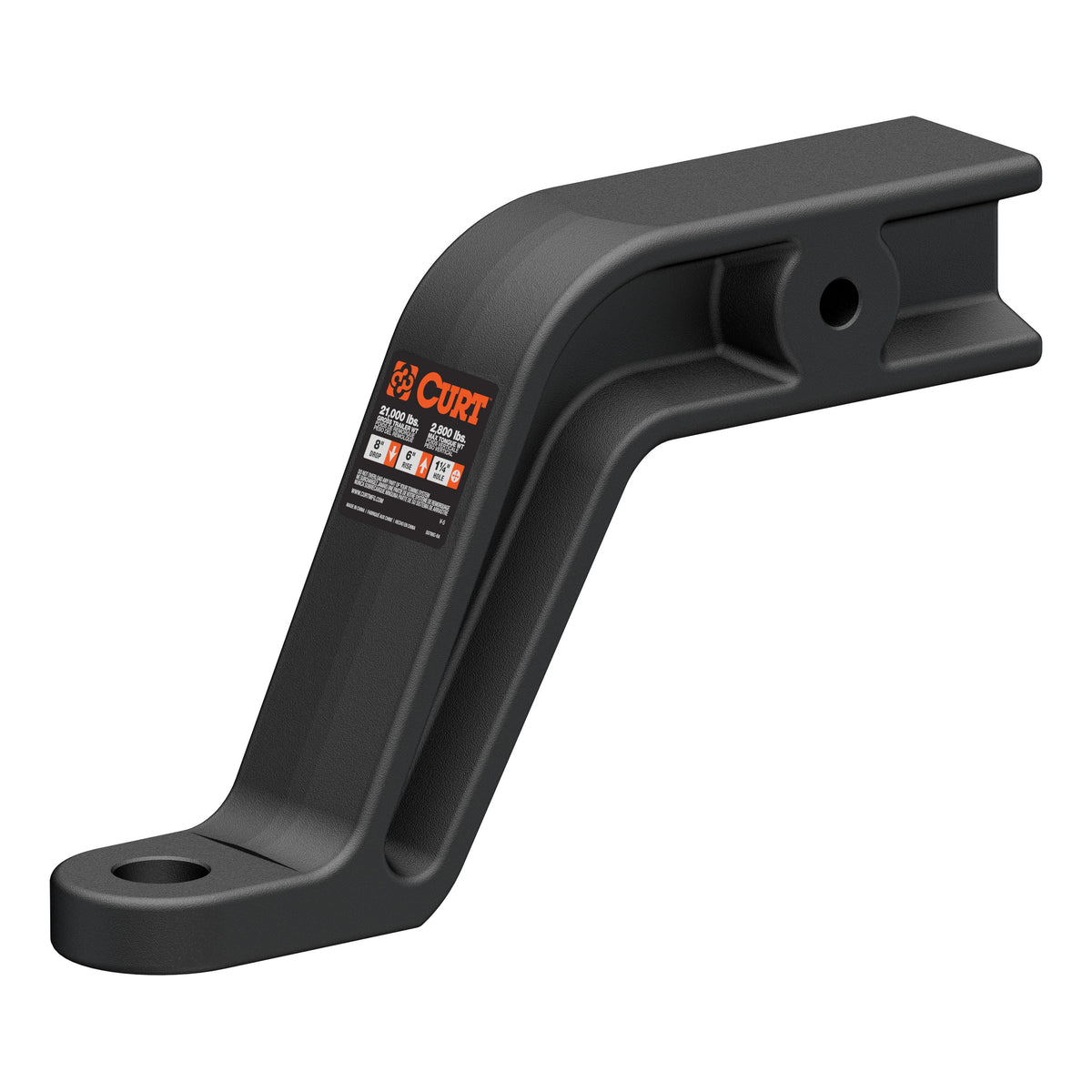 CURT Industrial Duty Forged Trailer Hitch Ball Mount, Fits 3-Inch Receiver, 21,000 lbs, 1-1/4-Inch Hole, 8-Inch Drop, 6-Inch Rise Model 45432