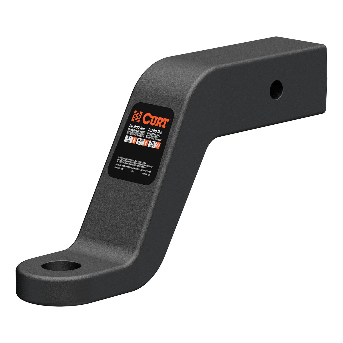 CURT Commercial Duty Forged Trailer Hitch Ball Mount, 2-1/2-Inch Receiver, 20,000 lbs, 1-1/4-Inch Hole, 6-Inch Drop, 4-1/2-Inch Rise Model 45459