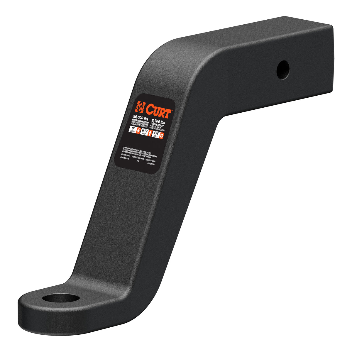 CURT Commercial Duty Forged Trailer Hitch Ball Mount, 2-1/2-Inch Receiver, 20,000 lbs, 1-1/4-Inch Hole, 8-Inch Drop Model 45460