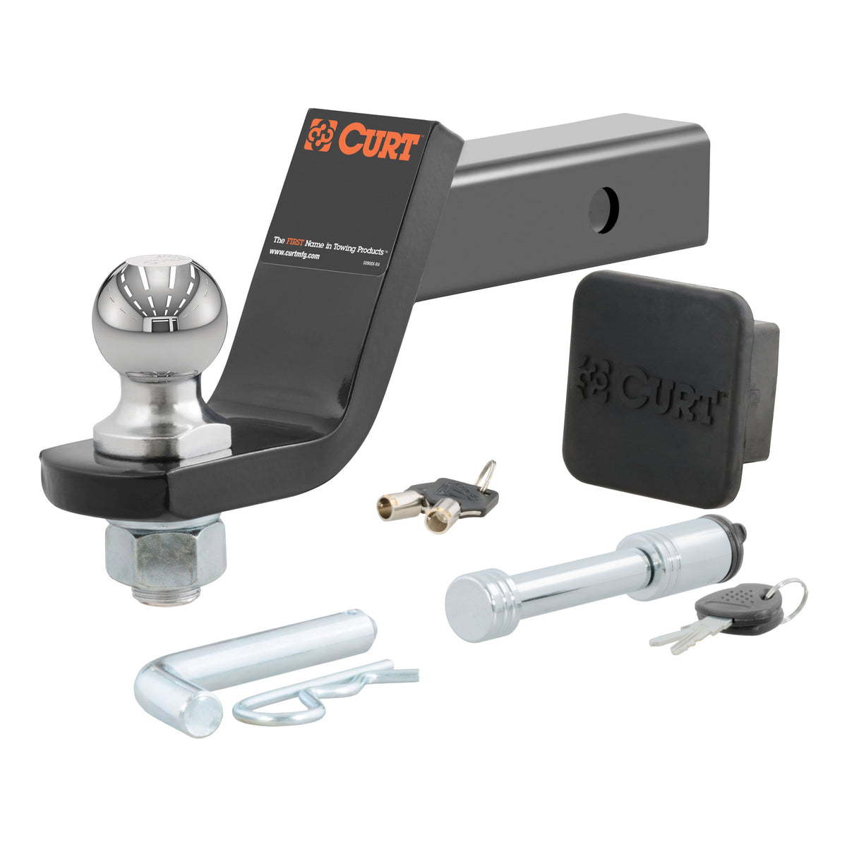 CURT Trailer Hitch Mount, 2-Inch Ball, Lock, Fits 2-In Receiver, 7,500 lbs, 4" Drop, Cap Model 45554