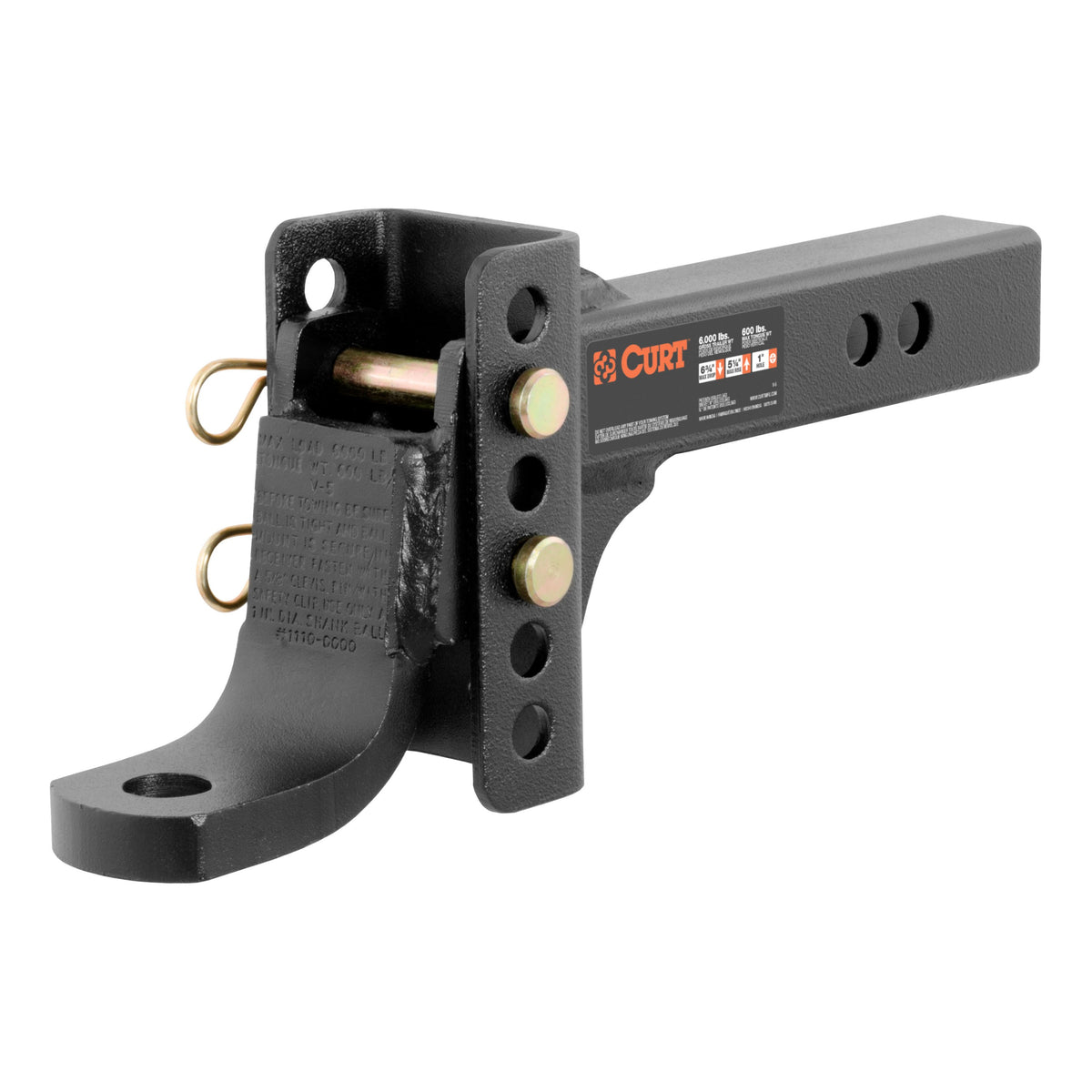 CURT Adjustable Trailer Hitch Ball Mount, 2-Inch Receiver, 6-3/4-Inch Drop, 1-Inch Hole, 6,000 lbs Model 45901