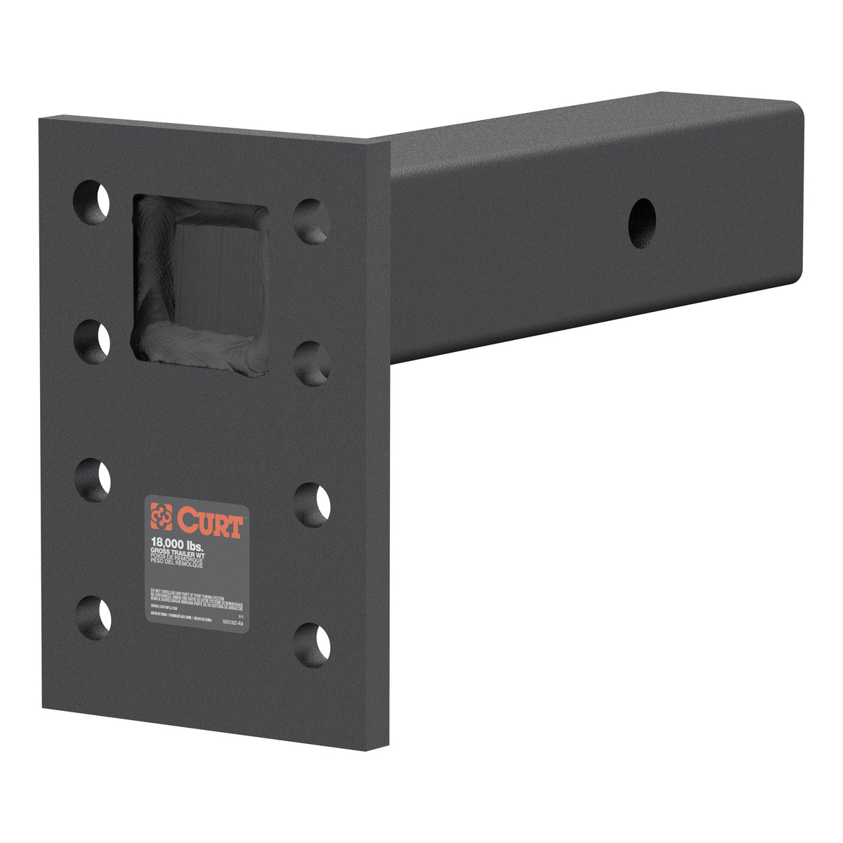CURT Adjustable Pintle Mount for 2-1/2-Inch Hitch Receiver, 18,000 lbs, 6-1/2-Inch Drop, 8-Inch Length Model 48329
