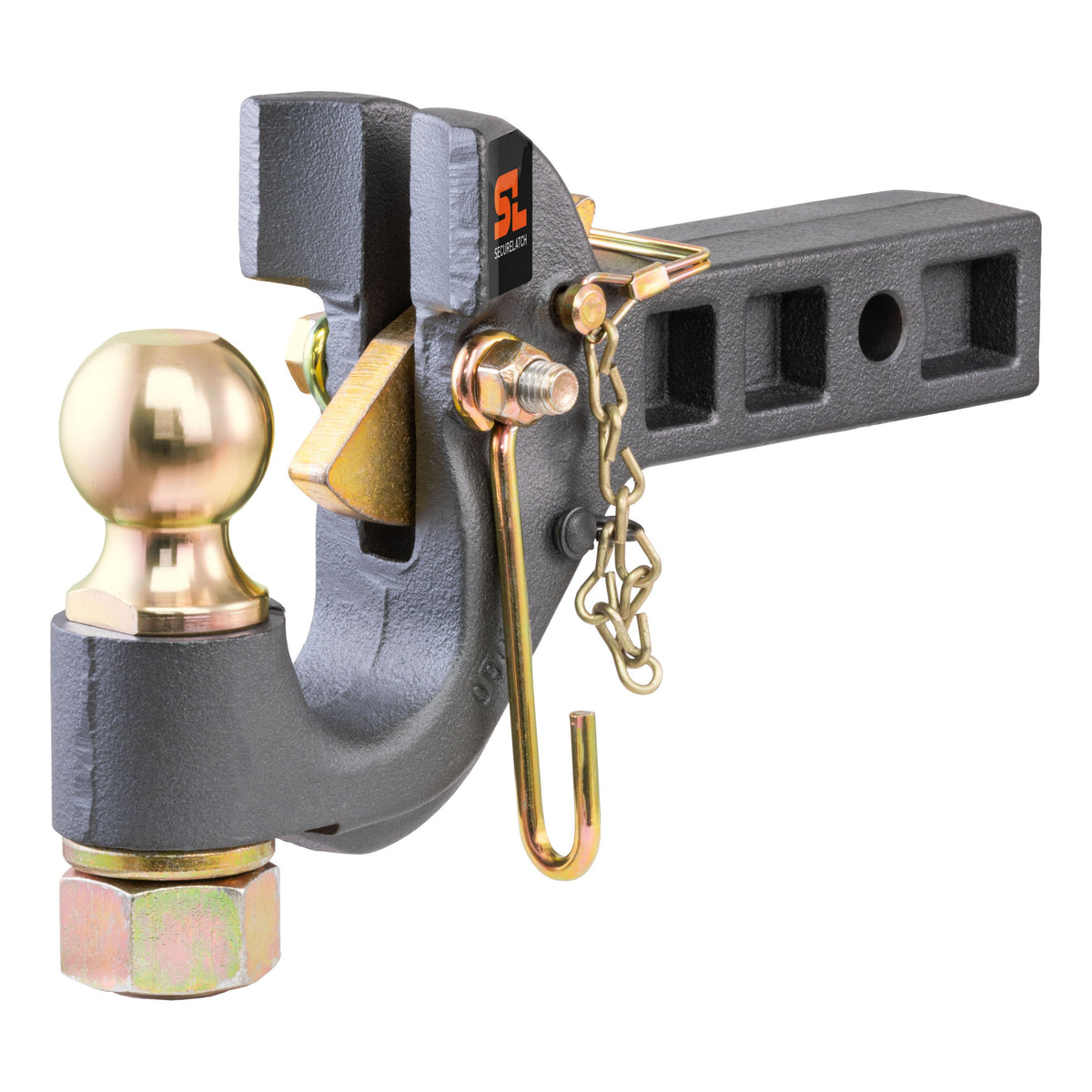 CURT SecureLatch Receiver-Mount 2-Inch Ball and Pintle Hitch Combination, 2-In Shank, 14,000 Pounds Model 48407