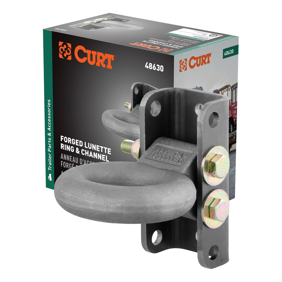 CURT Raw Steel Adjustable Pintle Hitch Lunette Ring 3-In ID, 12,000 lbs, 7-1/2-Inch Channel Height Model 48630