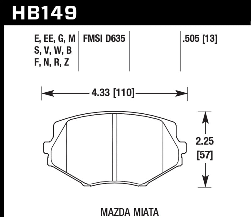 Hawk 94-05 Miata (01-05 Normal Suspension) DTC-50 Race Front Brake Pads D635 hawkHB149V.505