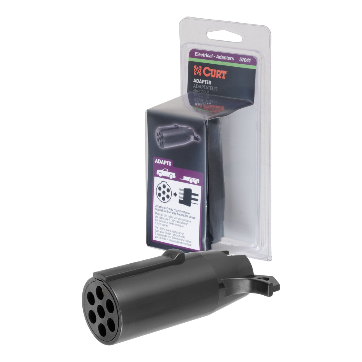 CURT 7-Way Round Vehicle-Side to 4-Way Flat Trailer Wiring Adapter Model 57041