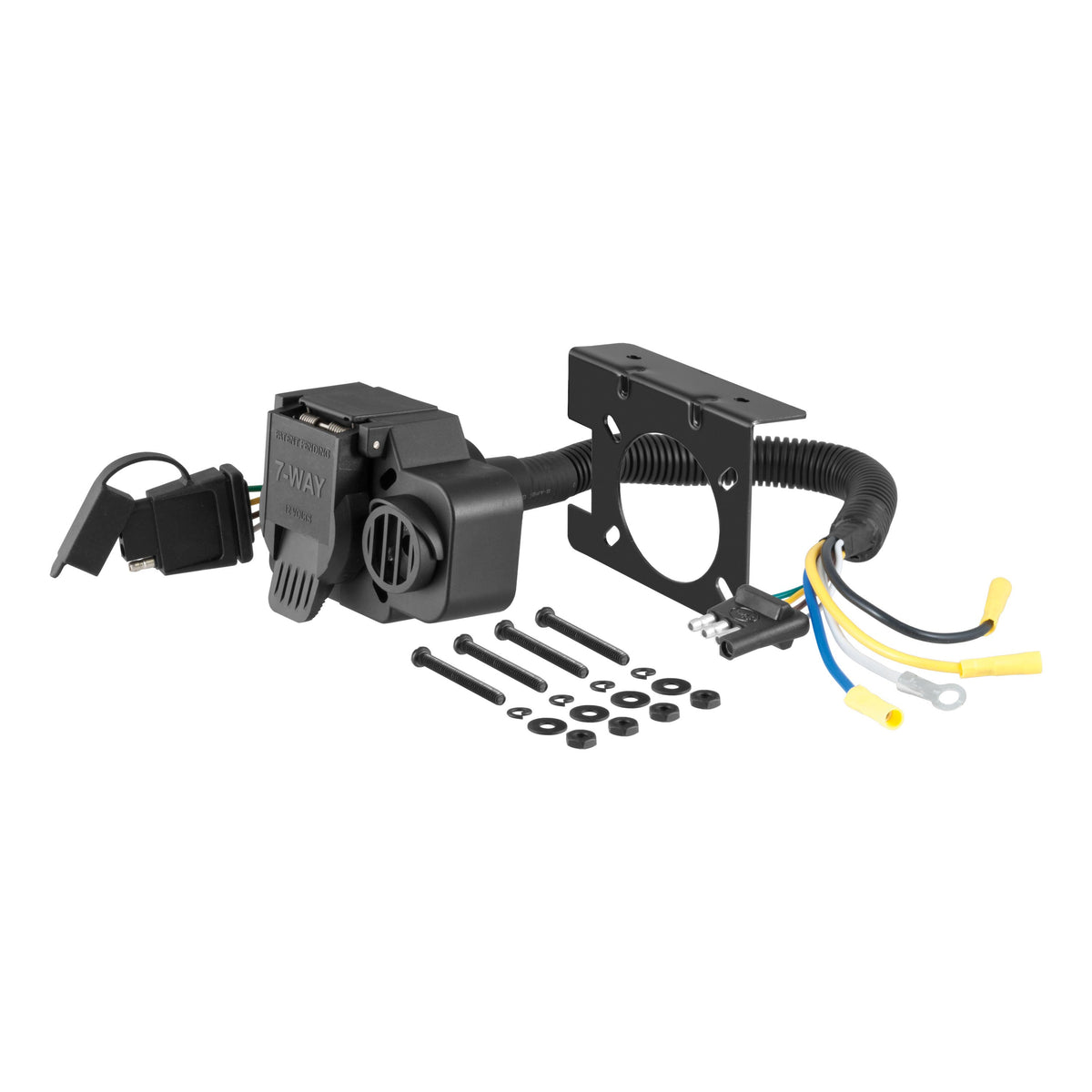 CURT Dual-Output 4-Way Flat Vehicle-Side to 7-Way RV Blade Trailer Wiring Adapter with Backup Alarm Model 57102