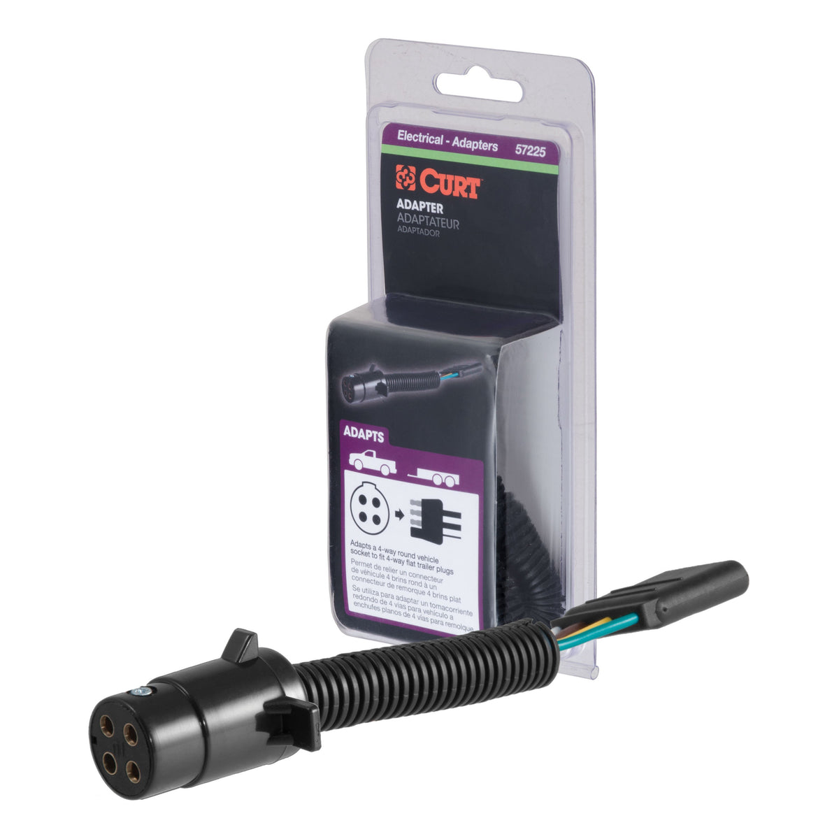 CURT 4-Pin Round Vehicle-Side to 4-Way Trailer Wiring Adapter Model 57225