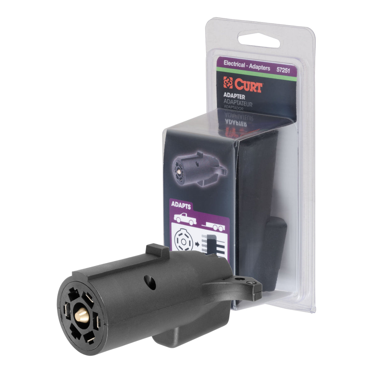 CURT 7-Way RV Blade Vehicle-Side to 5-Way Flat Trailer Wiring Adapter Model 57251