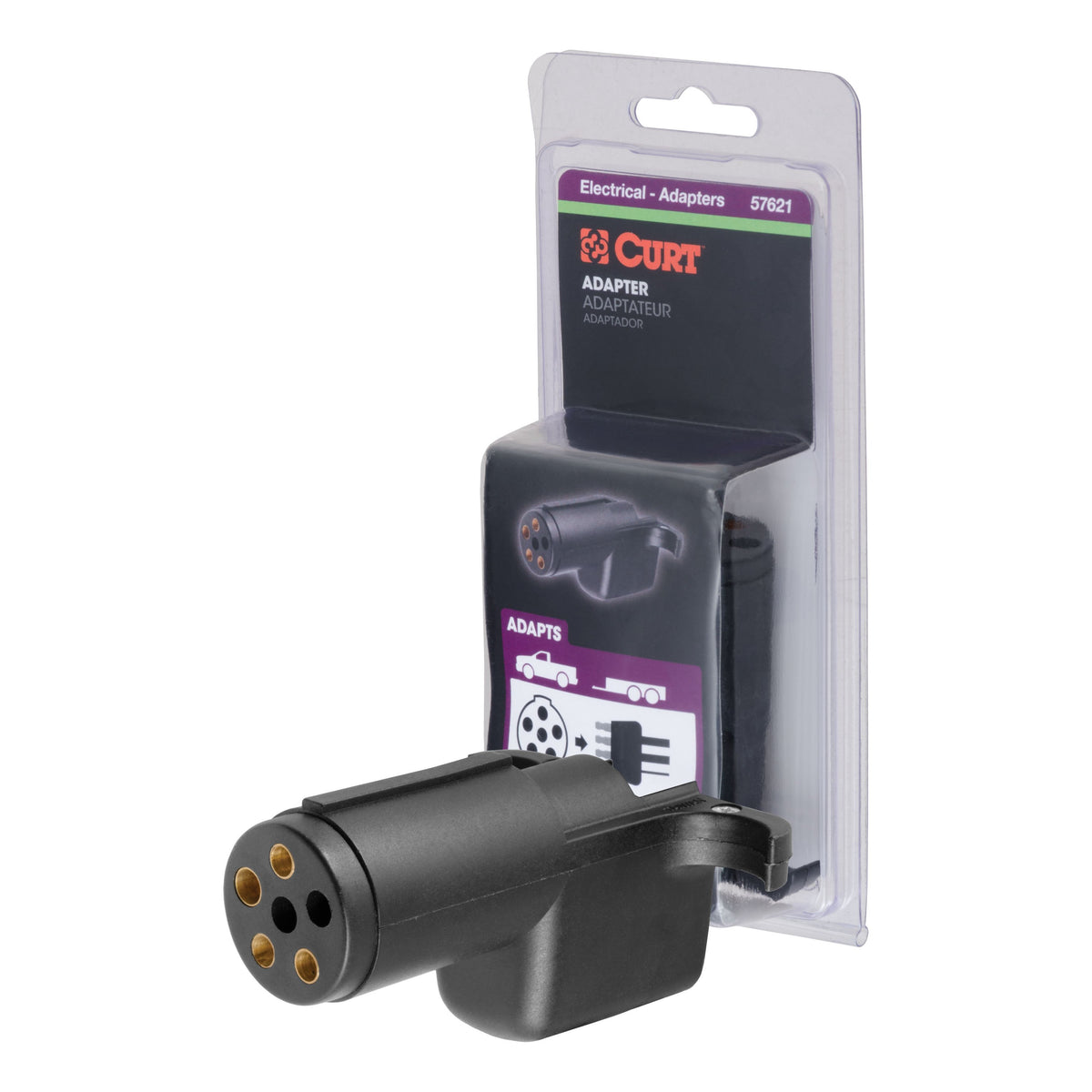 CURT 6-Way Round Vehicle Side to 4-Way Flat Trailer Wiring Adapter Model 57621