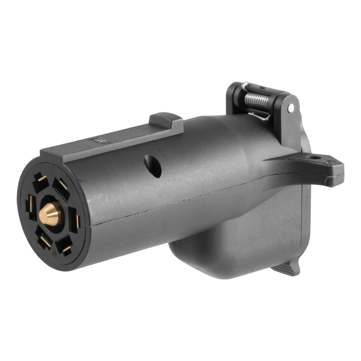 CURT 7-Way RV Blade Vehicle-Side to 6-Way Round Trailer Wiring Adapter with Backup Alarm, Center Pin Auxiliary Power Model 57726