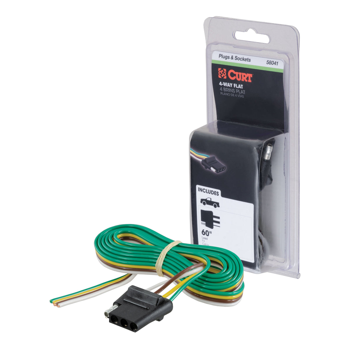 CURT Vehicle-Side 4-Pin Flat Trailer Wiring Harness with 60-Inch Wires Model 58041