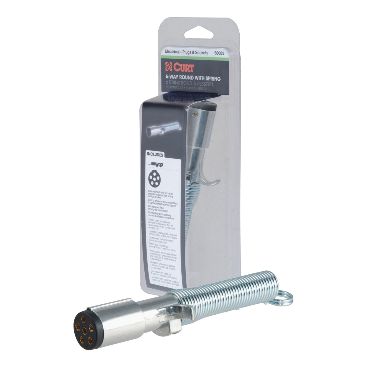 CURT Trailer-Side 6-Pin Round Wiring Harness Plug with Spring Model 58083