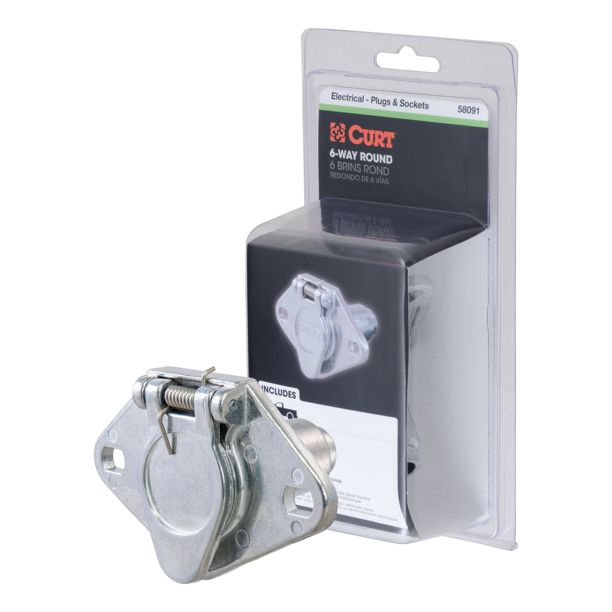 CURT Vehicle-Side 6-Pin Round Trailer Wiring Harness Socket Model 58091