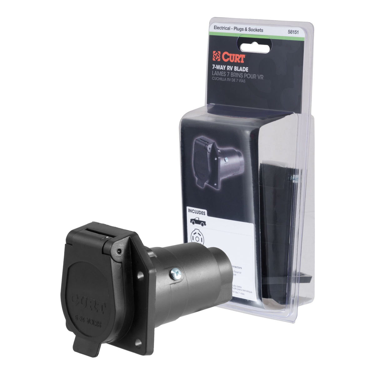 CURT Vehicle-Side 7-Pin RV Blade Trailer Wiring Harness Connector Model 58151