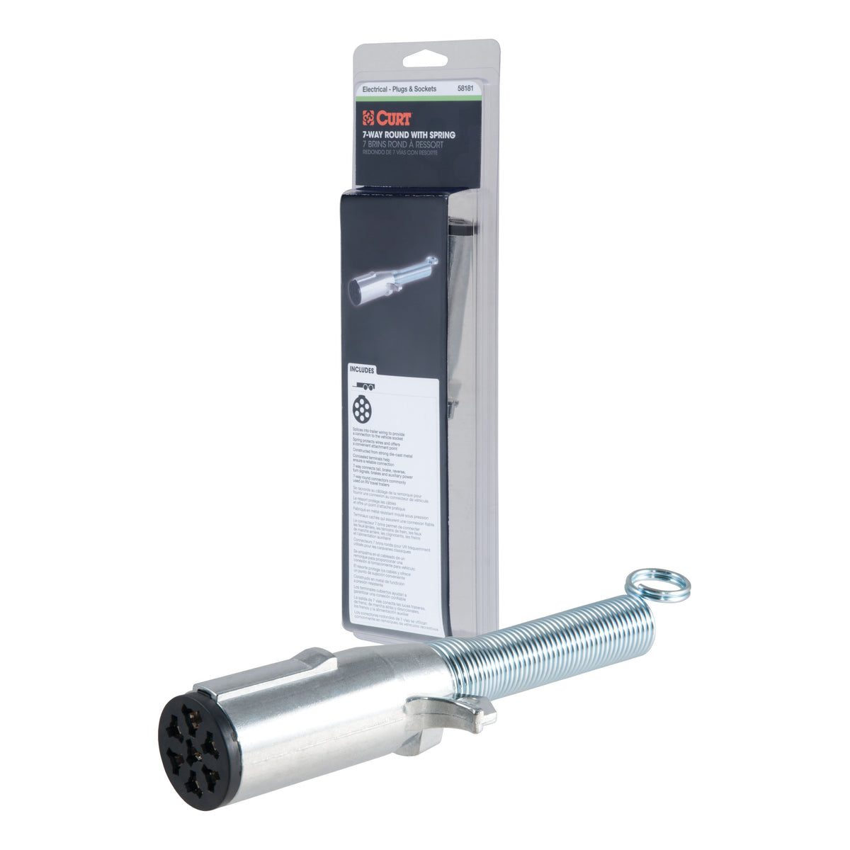 CURT Trailer-Side 7-Pin Round Wiring Harness Socket with Spring Model 58181