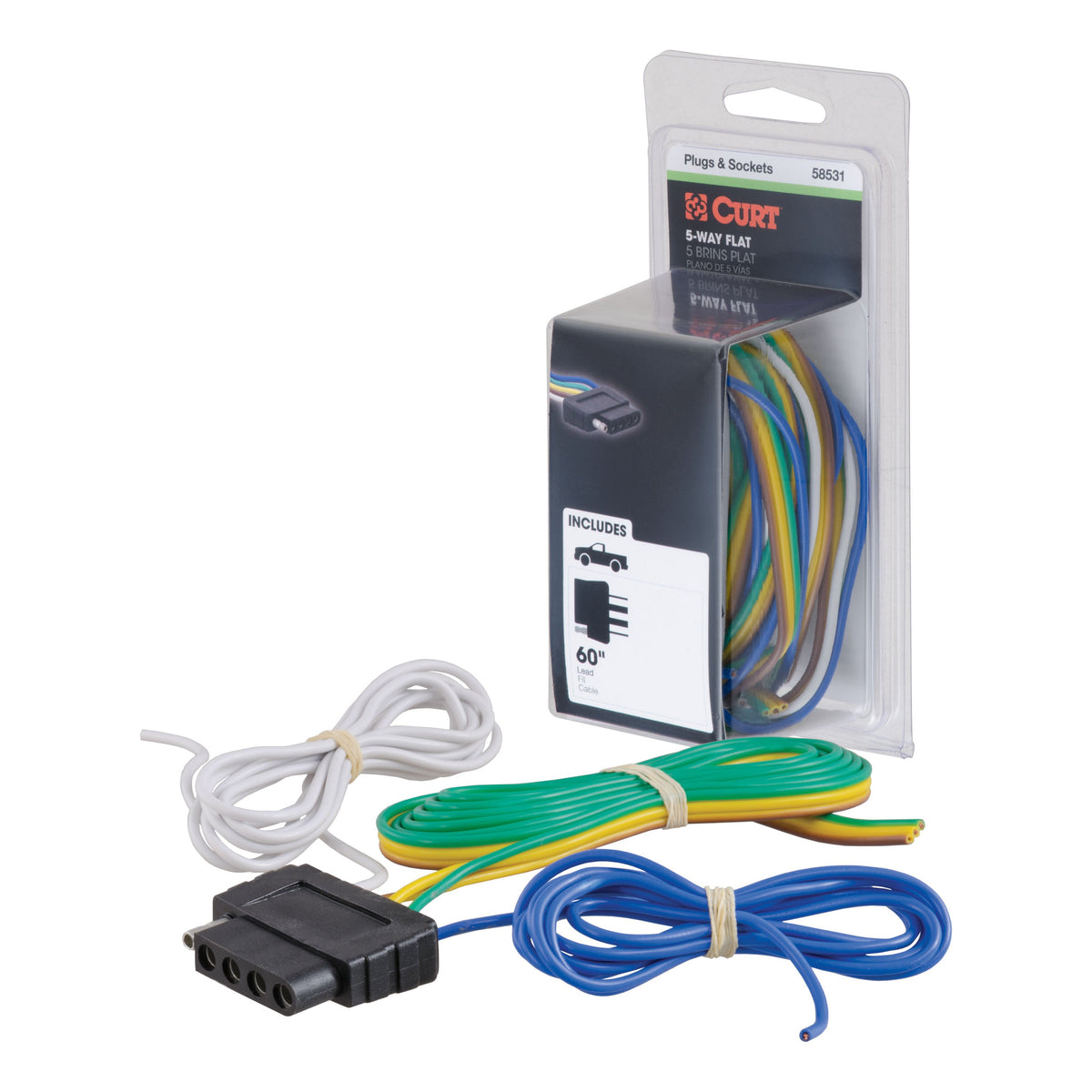 CURT Vehicle-Side 5-Pin Flat Trailer Wiring Harness with 60-Inch Wires Model 58531