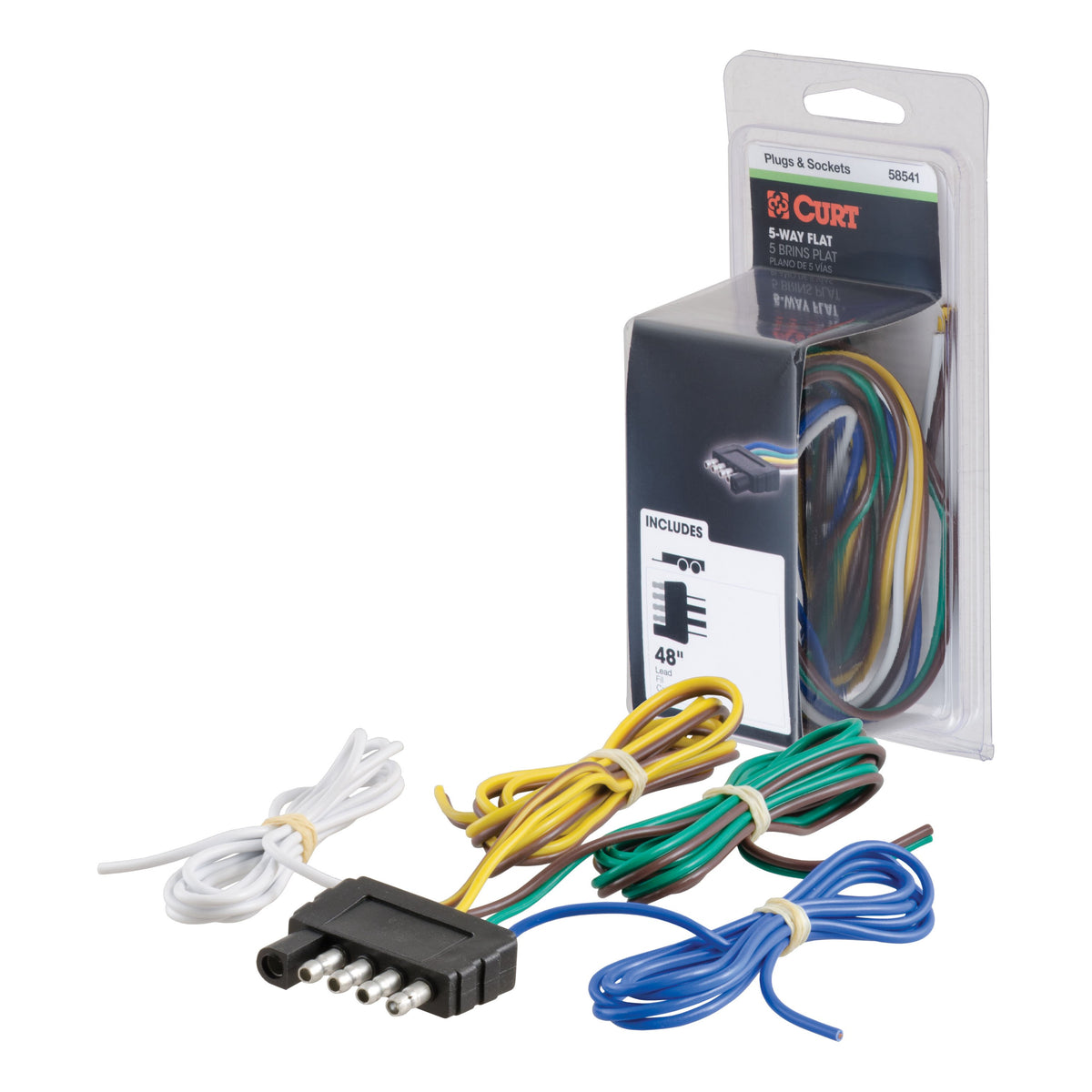 CURT Trailer-Side 5-Pin Flat Wiring Harness with 48-Inch Wires Model 58541