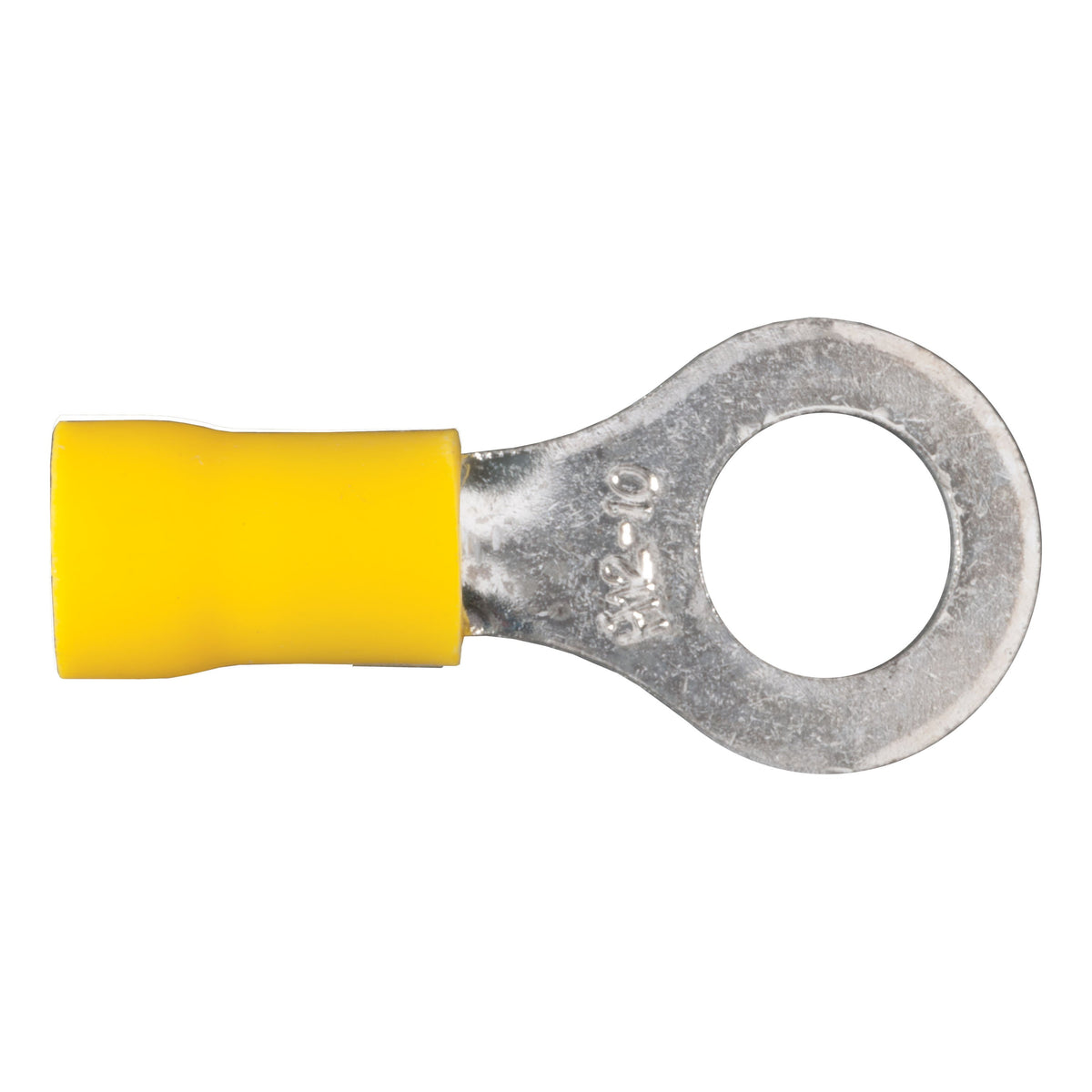 CURT 12-10 Gauge Yellow Vinyl-Insulated Ring Terminal Wire Connectors, 5/16-Inch Stud, 100-Pack Model 59556