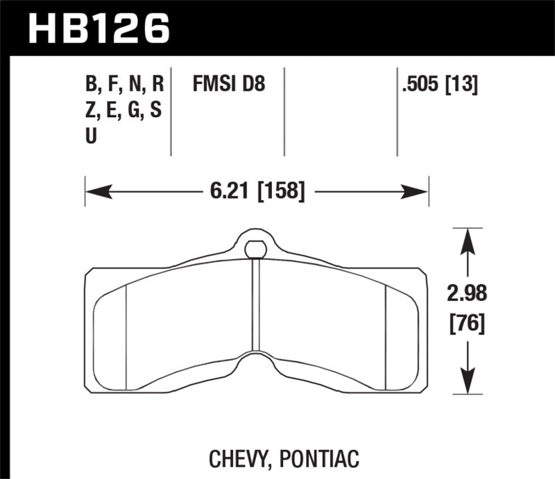 Hawk 1967-1968 Chevy Camaro Z28 (w/4w Disc Brakes) HPS 5.0 Front Brake Pads hawkHB126B.505