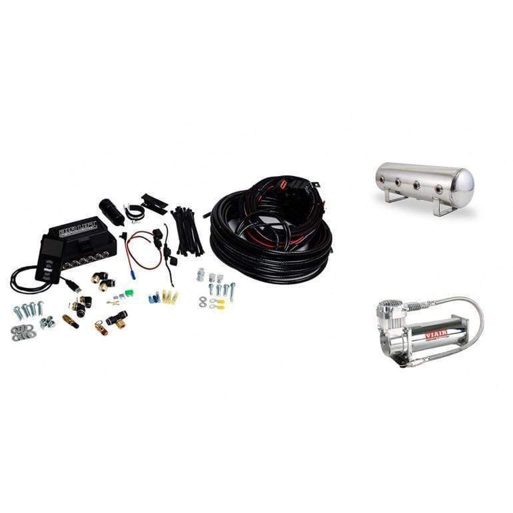 Air Lift Performance 3P Air Suspension 1/4 Air Line 2.5 Gal Polished Aluminum Tank VIAIR 444C Comp