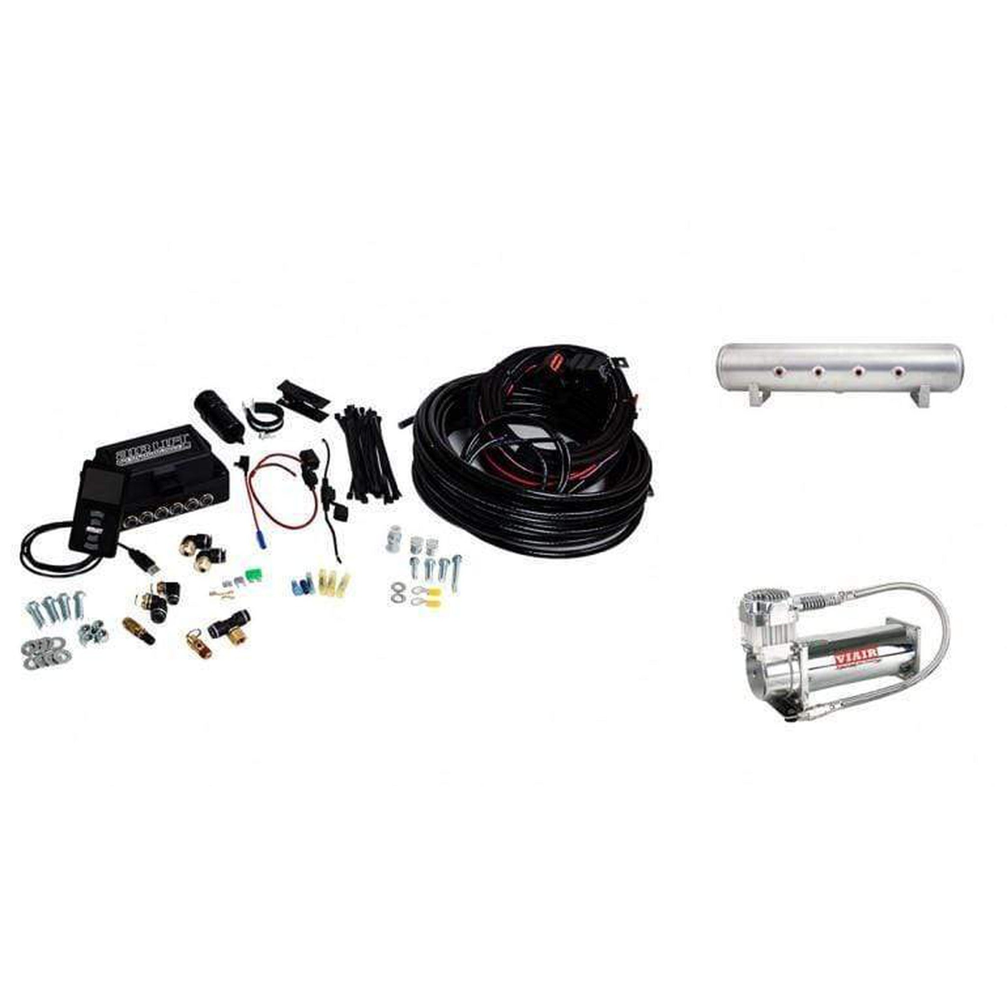 Air Lift Performance 3P Air Suspension 3/8 Air Line 4 Gal 7-Port Raw Aluminum Tank VIAIR 444C Comp