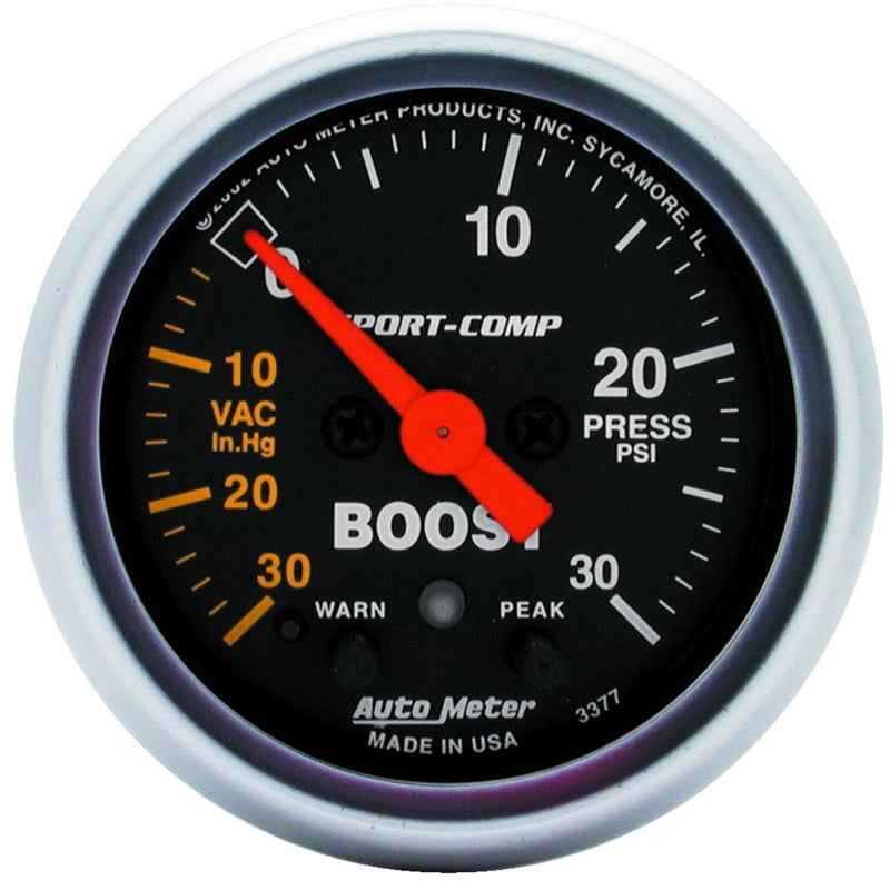 Autometer Sport-Comp 52mm 30 PSI Electronic Peak Memory/Warning Boost Gauge 3377