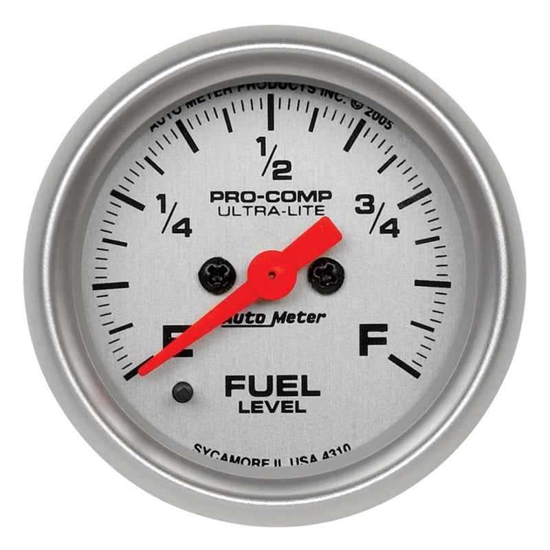 Autometer Ultra-Lite 52mm 0-280 ohm Adj Full Sweep Electronic Fuel Level Programmable Empty-Full Ga 4310