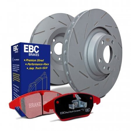 EBC Redstuff Brake Pads and USR Sport Slotted Rotor Kit Front Subaru WRX 2022-2025 | S4KF2054
