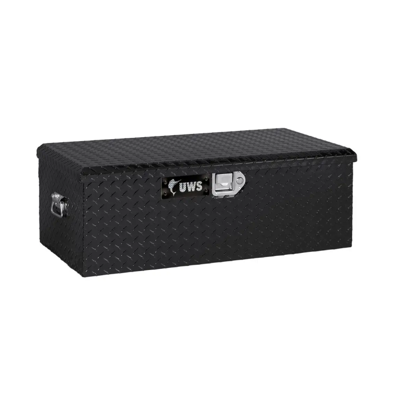 UWS 36" Gloss Black Heavy-Wall Aluminum Foot Locker Tool Chest Storage Box, RigidCore Lid Model FOOT-LOCKER-BLK