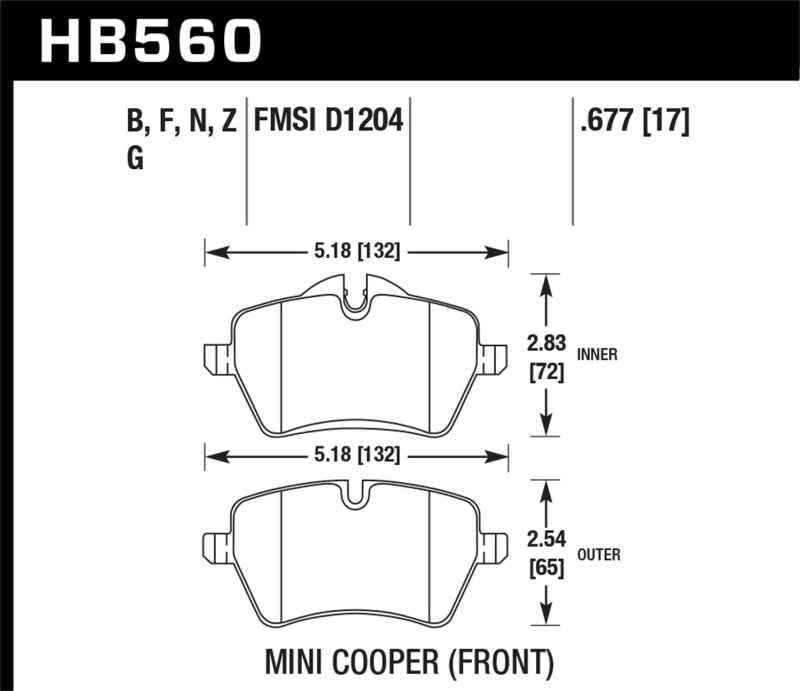 Hawk 05-06 JCW R53 Cooper S & 07+ R56 Cooper S HPS 5.0 Front Brake Pads HB560B.677