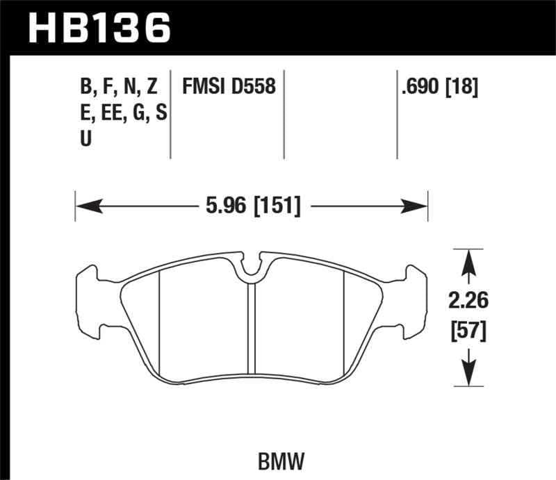 Hawk 92-99 BMW 318i / 01-07 325i / 98-00 328i HPS 5.0 Front Brake Pads HB136B.690