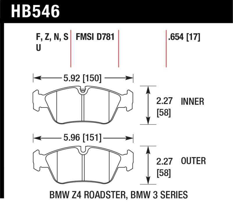 Hawk DTC-70 Brake Pads 98-02 BMW Z3/03-08 BMW Z4 HB546U.654