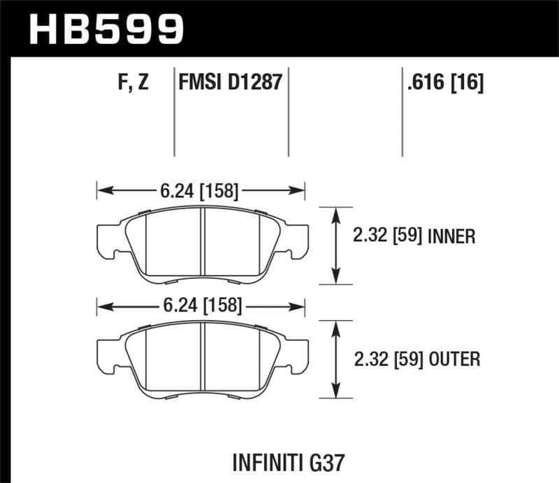 Hawk Infiniti G35 Sport/G37 HPS Street Front Brake Pads HB599F.616
