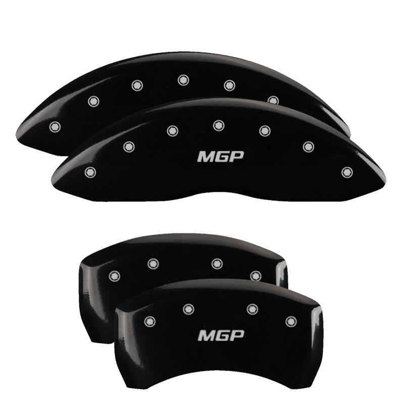 MGP 4 Caliper Covers Engraved Front/Rear 18-19 Buick Regal Sportback Black Finish Silver Characters 49014SMGPBK