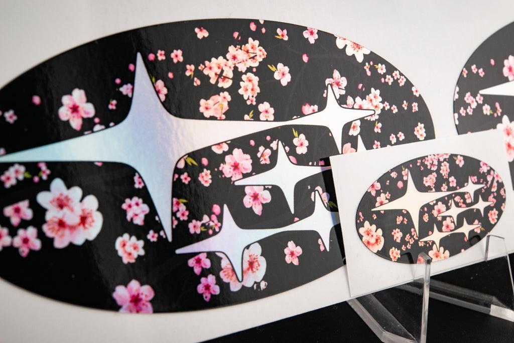 Overnight.Crew 2022+ WRX Emblem Overlay Set - Holographic Cherry Blossom - Black