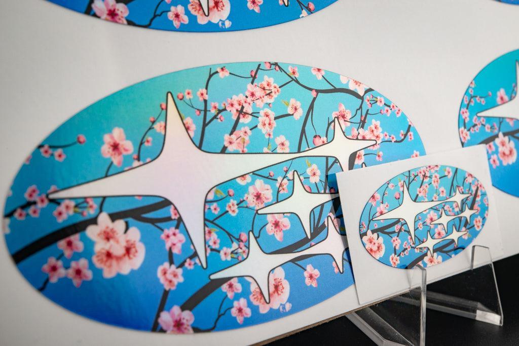 Overnight.Crew 2022+ WRX Emblem Overlay Set - Holographic Cherry Blossom - Blue