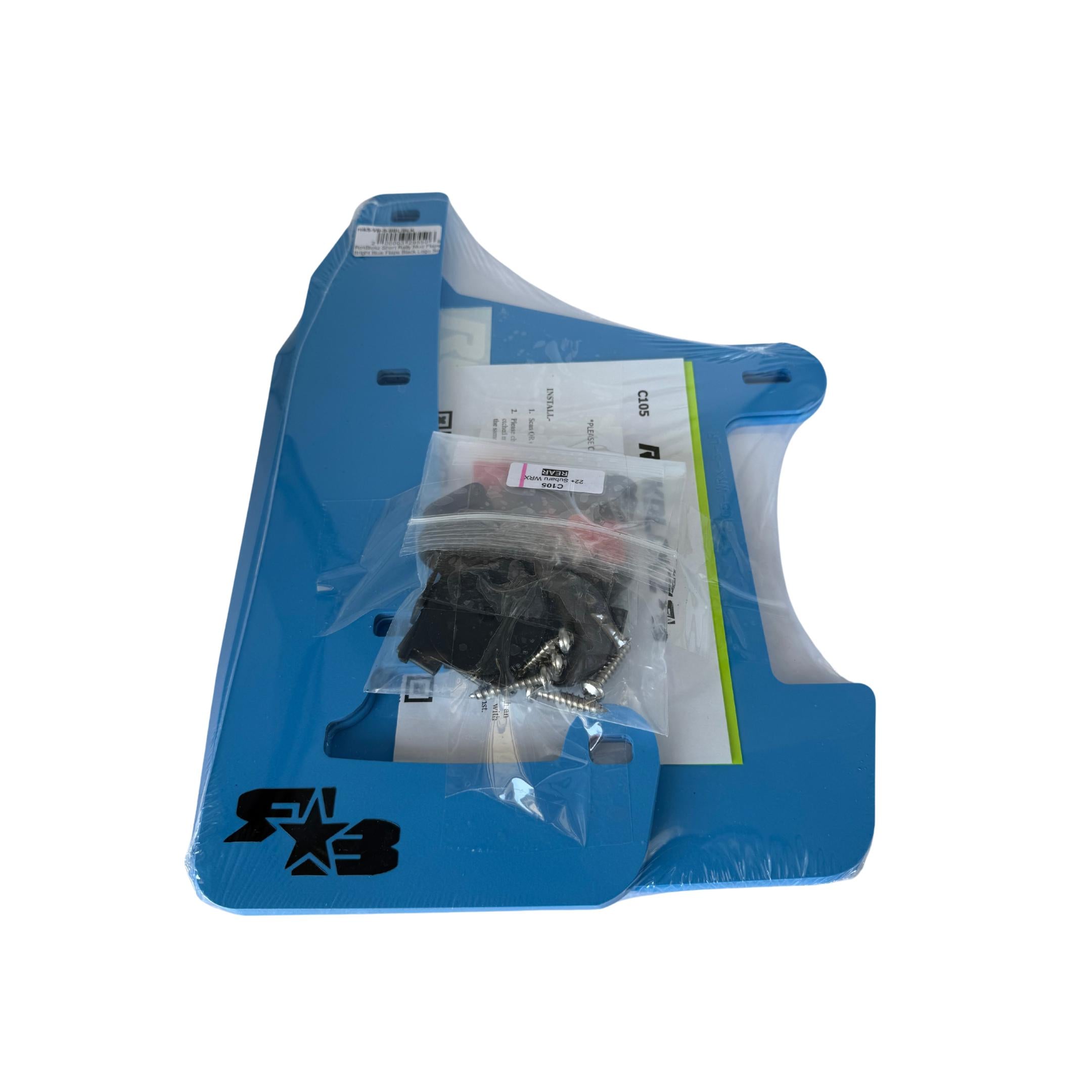 RokBlokz Short Rally Mud Flaps Bright Blue Flaps Black Logo Subaru 2022-2025 WRX | S-VB-S-BBL/BLK