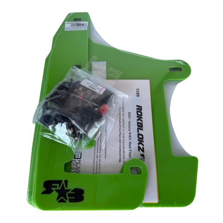 RokBlokz Short Rally Mud Flaps Lime Green Flaps Black Logo Subaru 2022-2025 WRX | S-VB-S-LGR/BLK